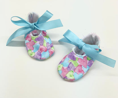 Leticia’s Booties Style Multi Hearts Satin Blue Ribbon
