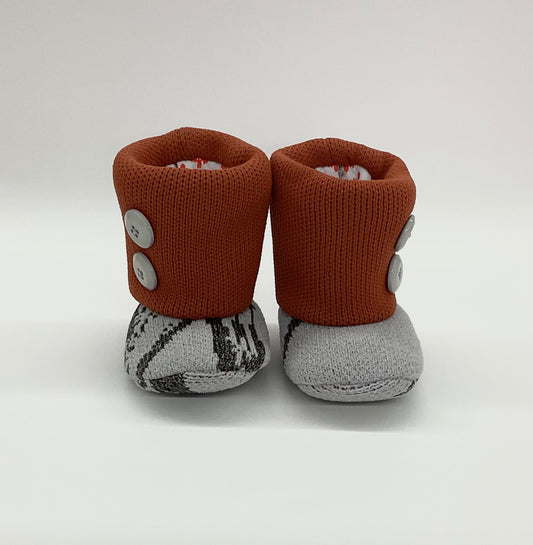 Jessy: Knit Booties Orange and Gray