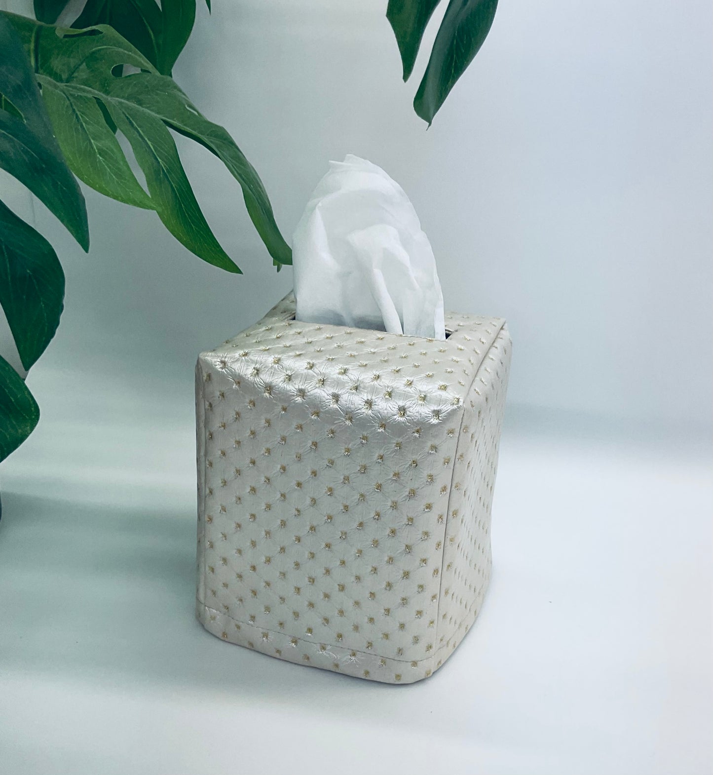 Tissue Box Cover:Grenade  Beige Faux Leather