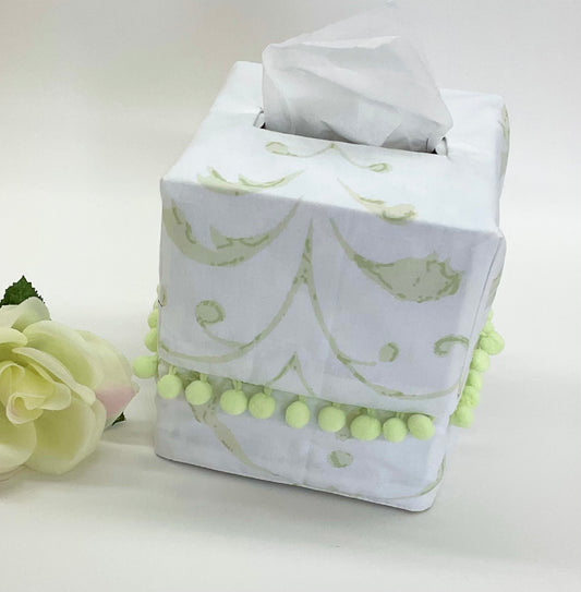 Tissue Box Cover:Pom Pom Green